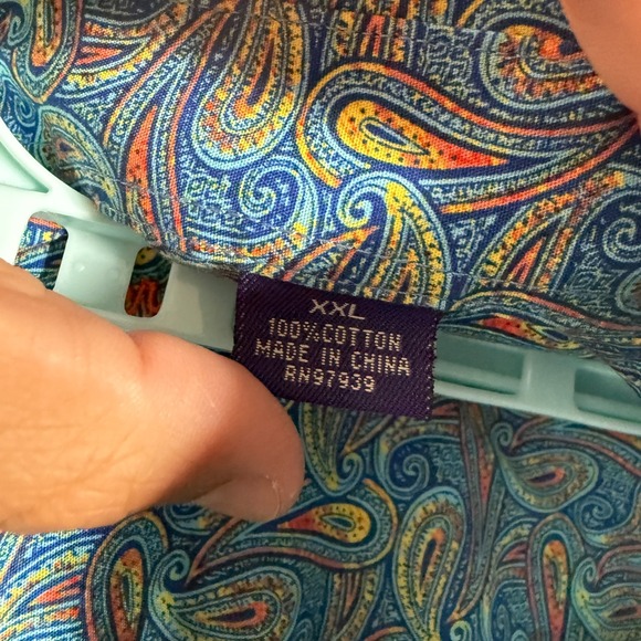 Alan Flusser Shirt Mens 2XL Blue Paisley Floral Button Up Long Sleeve Loud - Picture 6 of 9